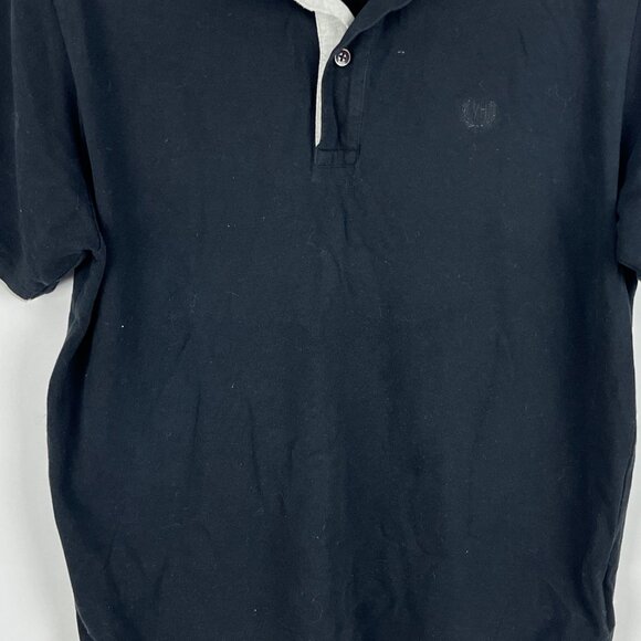 Van Heusen Polo T Shirt Size L Black Short Sleeve Button Up Collared Cotton - Picture 3 of 9